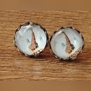 Antique Bronze Giraffe Glass Cabochon Stud Earrings